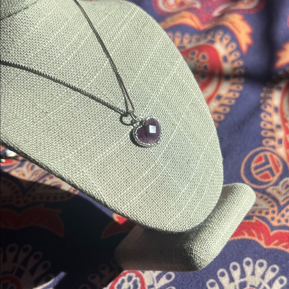 .925 Sterling Silver and Deep Purple Amethyst Heart Necklace Pendant